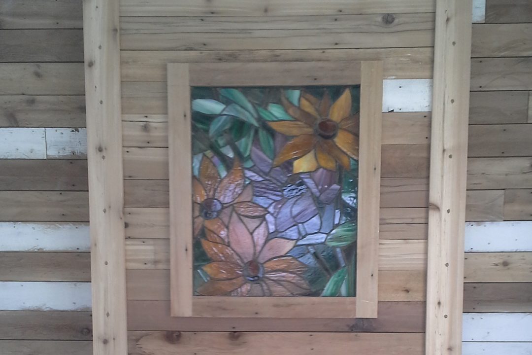 Interior Barn Door with Stained Glass